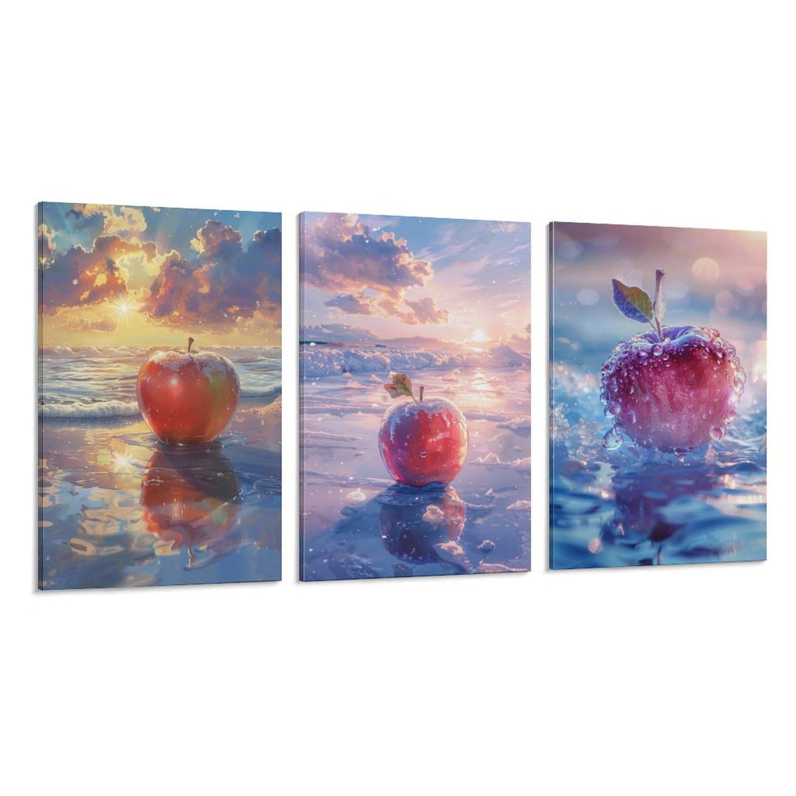 Amazon.co.jp: 3枚 水と雪の結晶で染まったリンゴ 絵画 インテリア